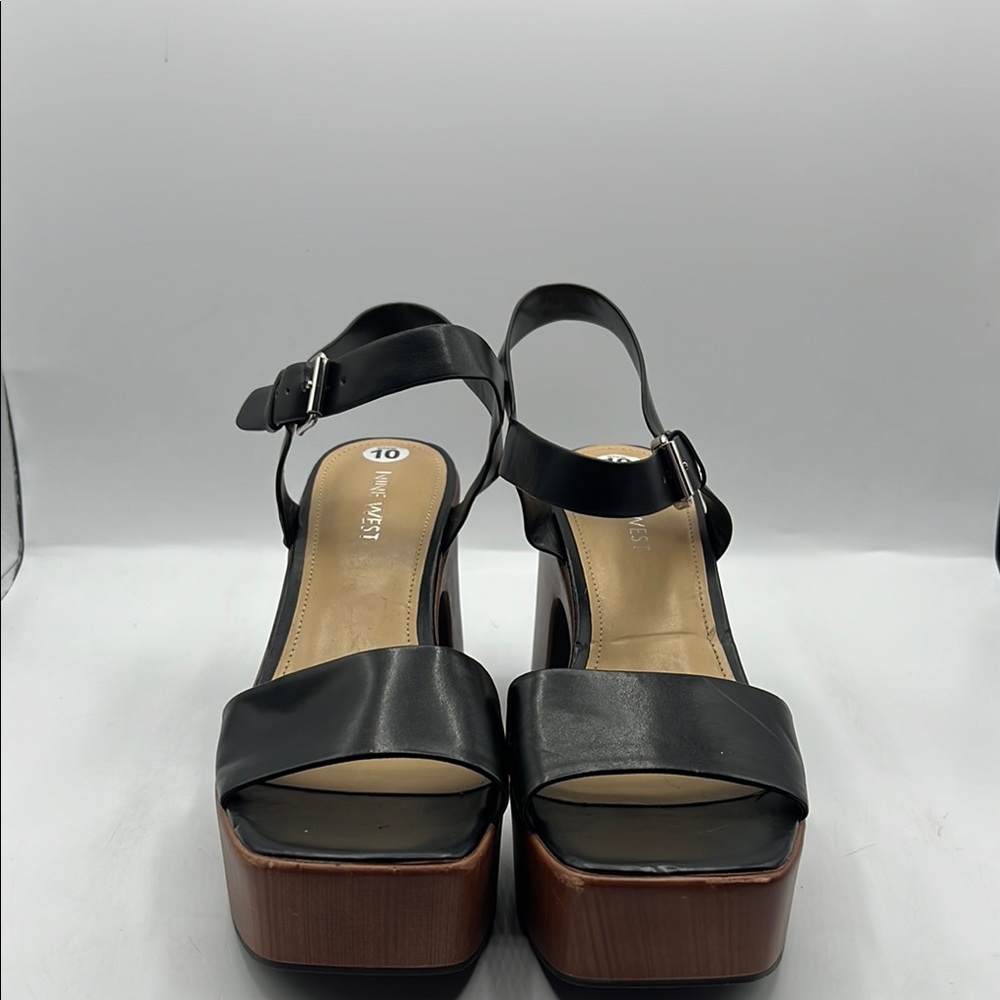 Nine West Sz‎ 10 Openit 9 Black and Brown Platform Sandals NEW - Picture 3 of 15